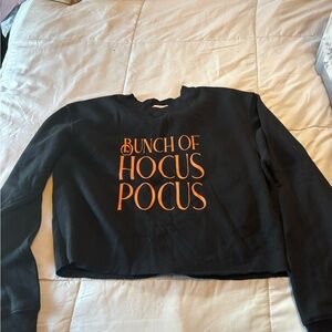 Black Cropped Sweatshirt with Orange Print
